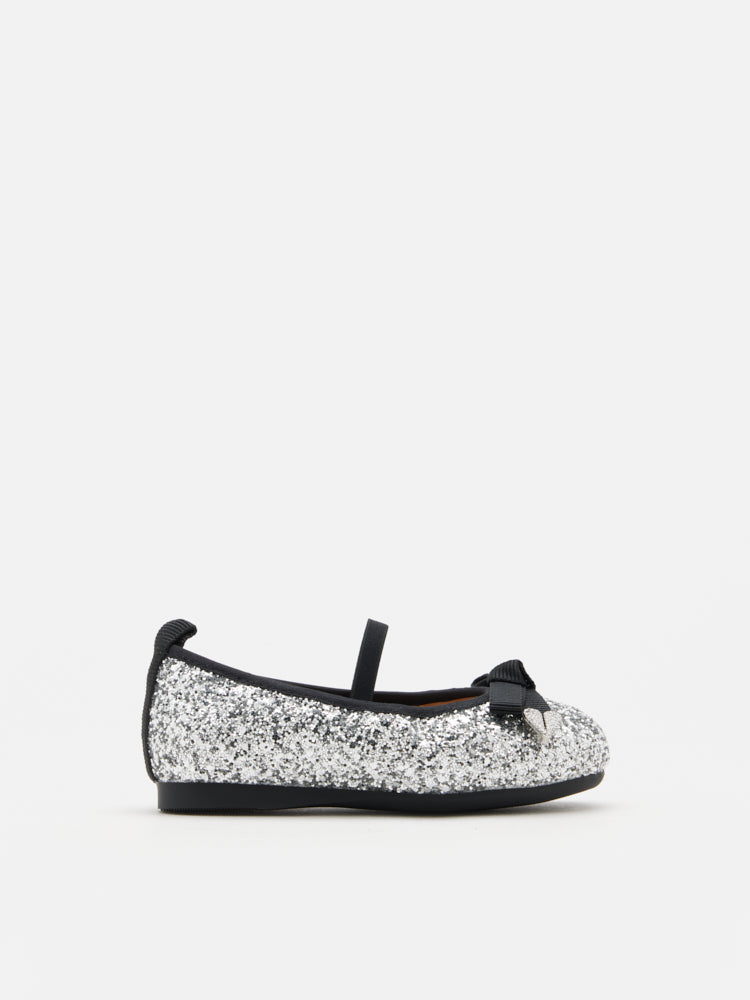 PAZZION, Mini Astoria Glitter Bow Flats, Silver
