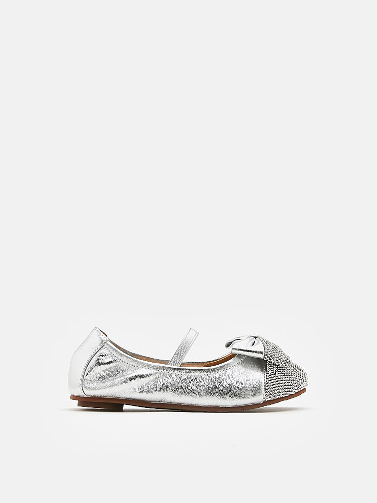 PAZZION, Mini Ayelet Diamante Mary Jane Ballerinas, Silver
