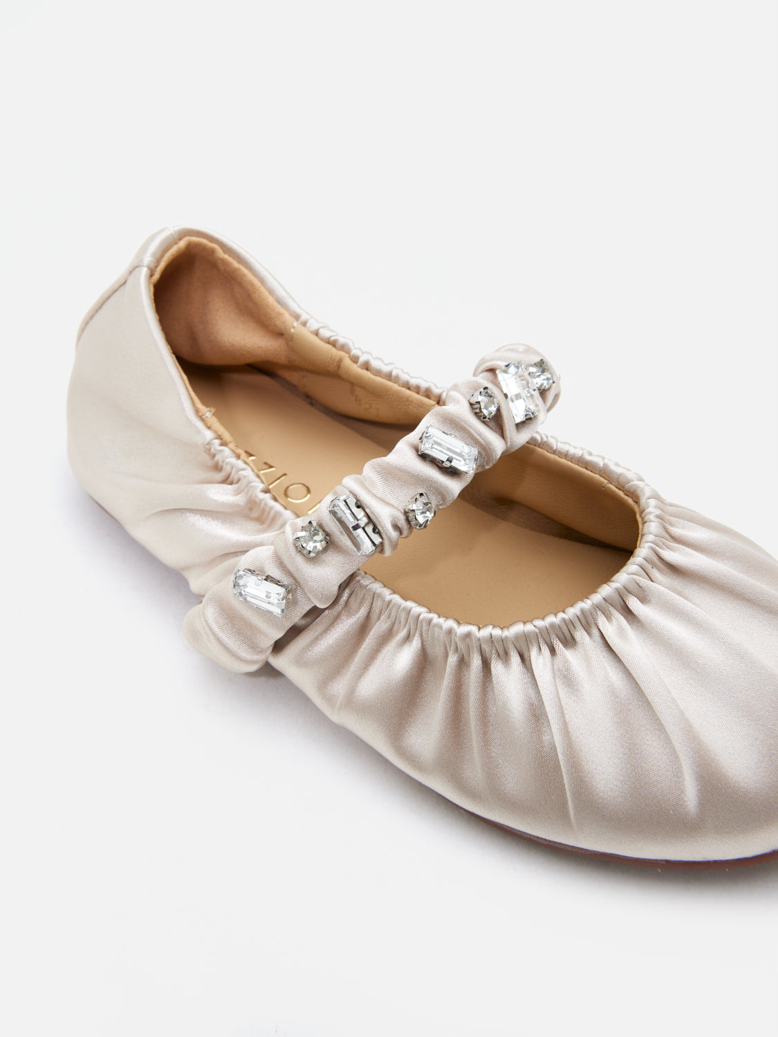 PAZZION, Mini Pavienne Crystal Embellished Silk Mary Janes, Champagne