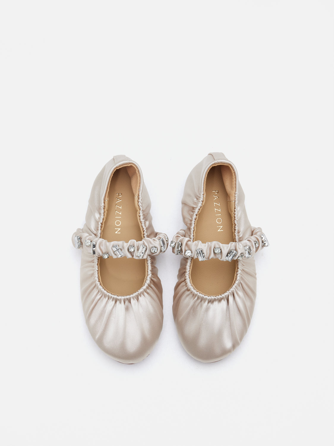 PAZZION, Mini Pavienne Crystal Embellished Silk Mary Janes, Champagne