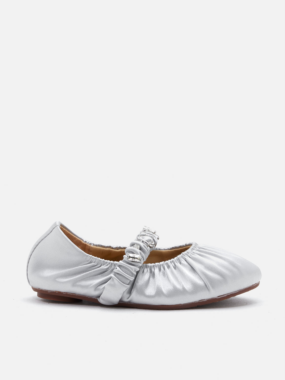 PAZZION, Mini Pavienne Crystal Embellished Silk Mary Janes, Silver