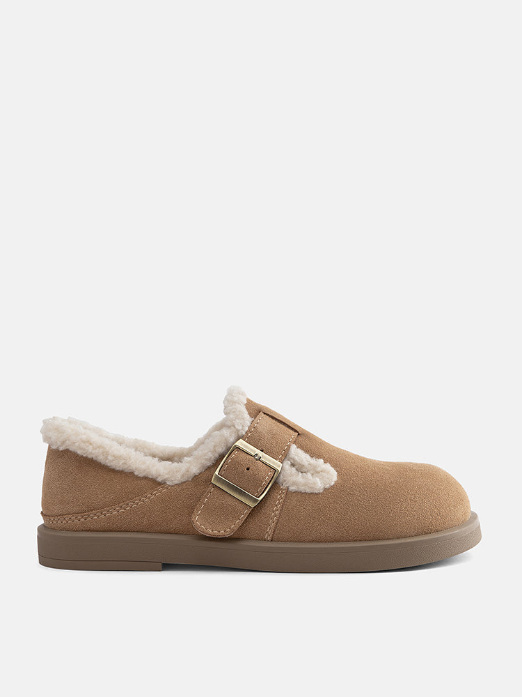 PAZZION, Monique Fur-Trim Buckled Loafers, Camel