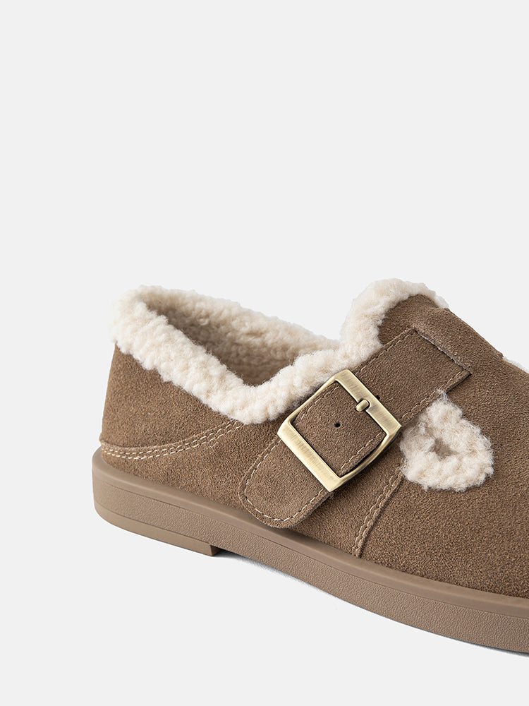 PAZZION, Monique Fur-Trim Buckled Loafers, Khaki