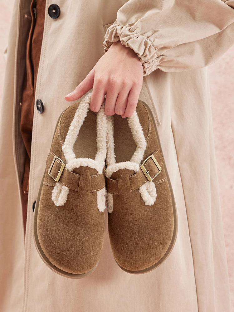 PAZZION, Monique Fur-Trim Buckled Loafers, Khaki