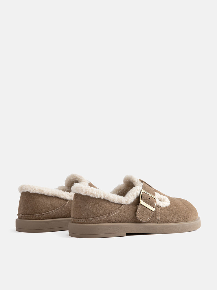 PAZZION, Monique Fur-Trim Buckled Loafers, Khaki