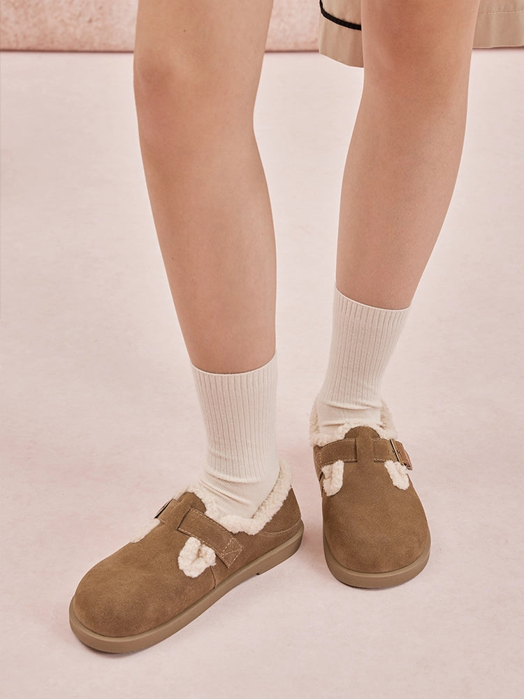 PAZZION, Monique Fur-Trim Buckled Loafers, Khaki