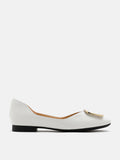 PAZZION, Mura Gold Buckle Shiny Leather Flats, White