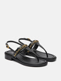 PAZZION, Nala T-Bar Accented Slingback Sandals, Black
