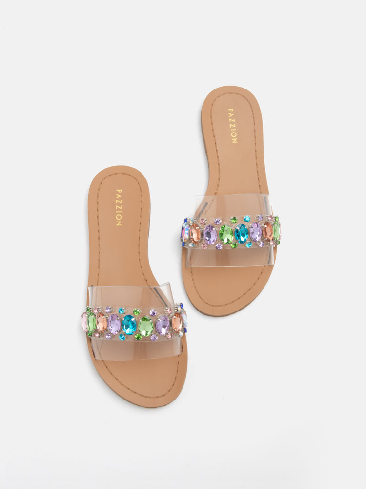 Naomi Crystal Embellished Clear Strap Sandals PAZZION