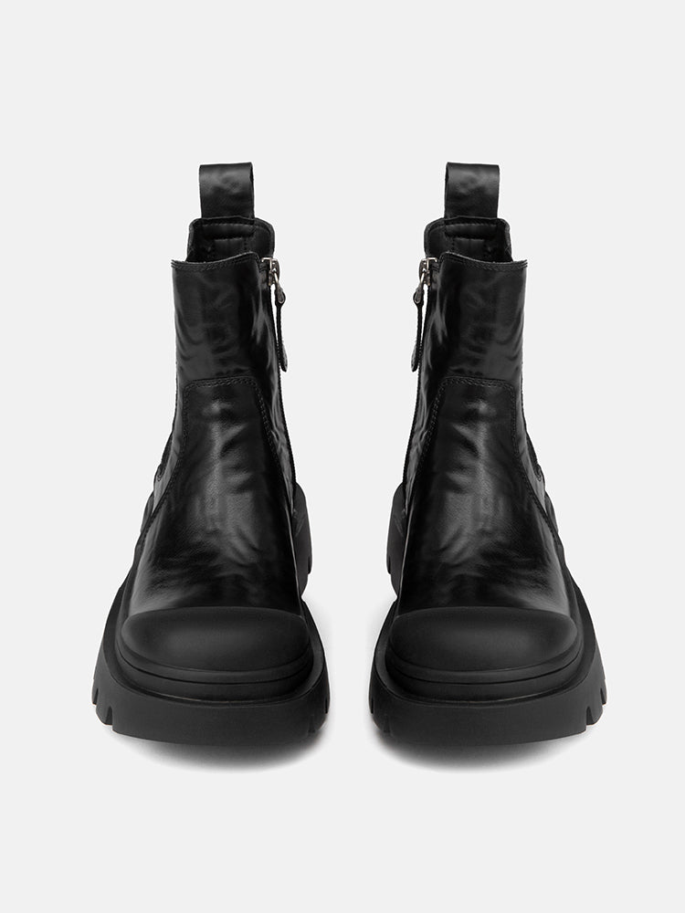 PAZZION, Natalya Leather Ankle Boots, Black