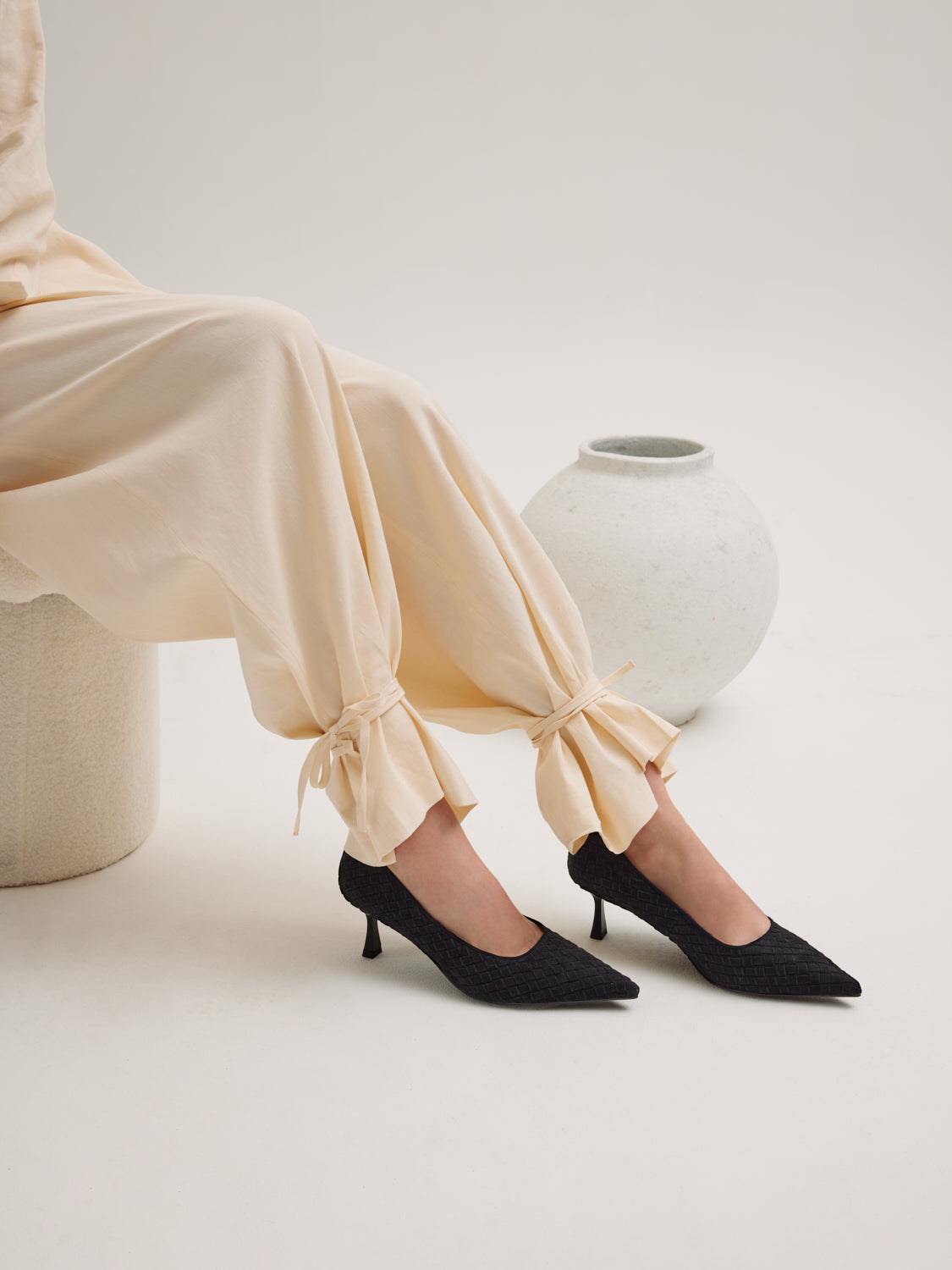 PAZZION, Nellie Woven Suede Heels, Black