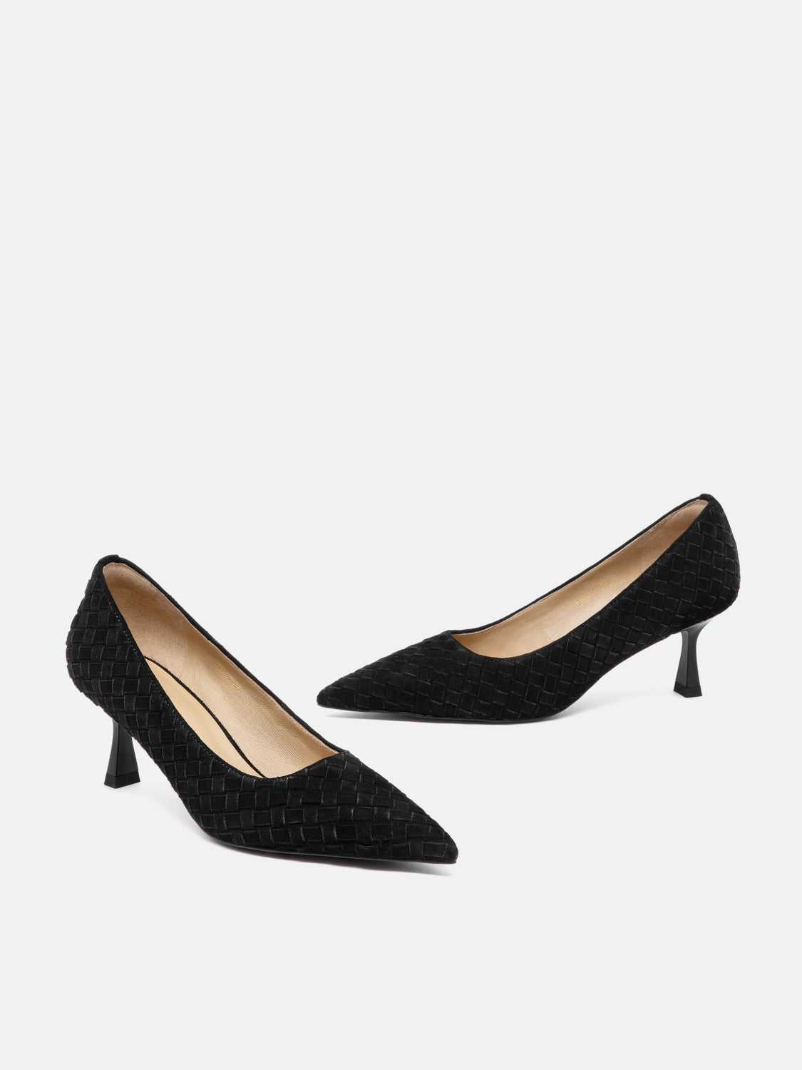 PAZZION, Nellie Woven Suede Heels, Black