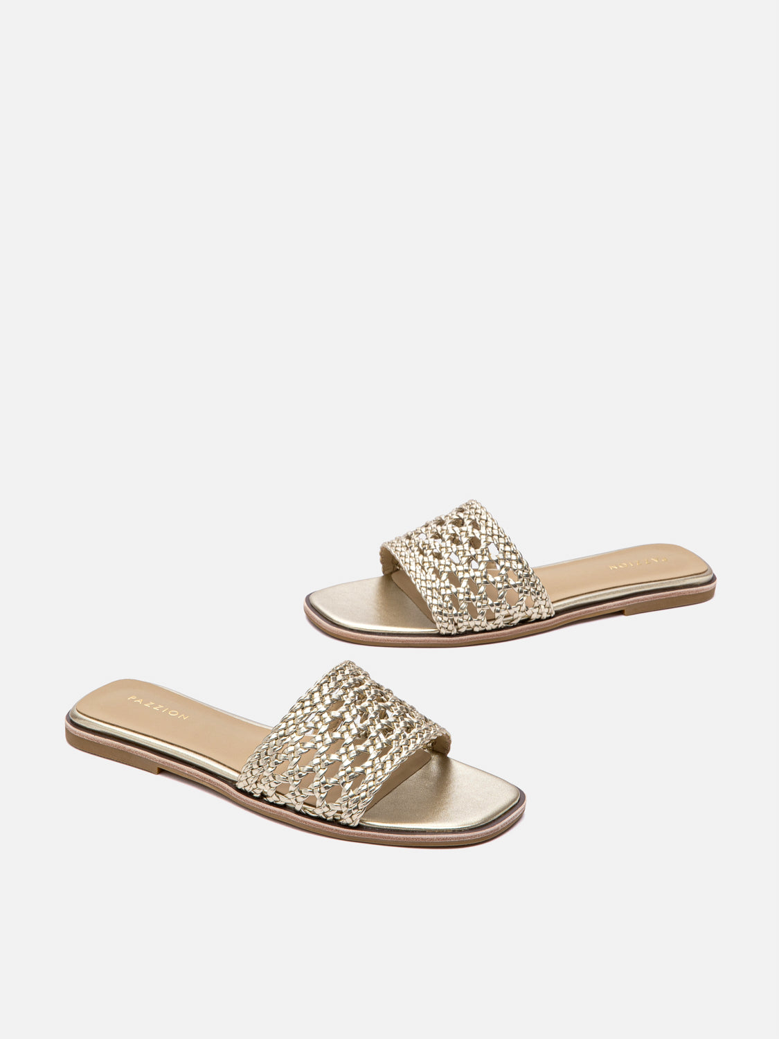 PAZZION, Neralyn Metallic Woven Slides, Gold