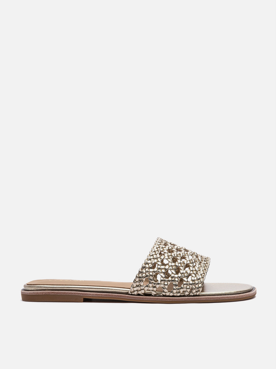 PAZZION, Neralyn Metallic Woven Slides, Gold