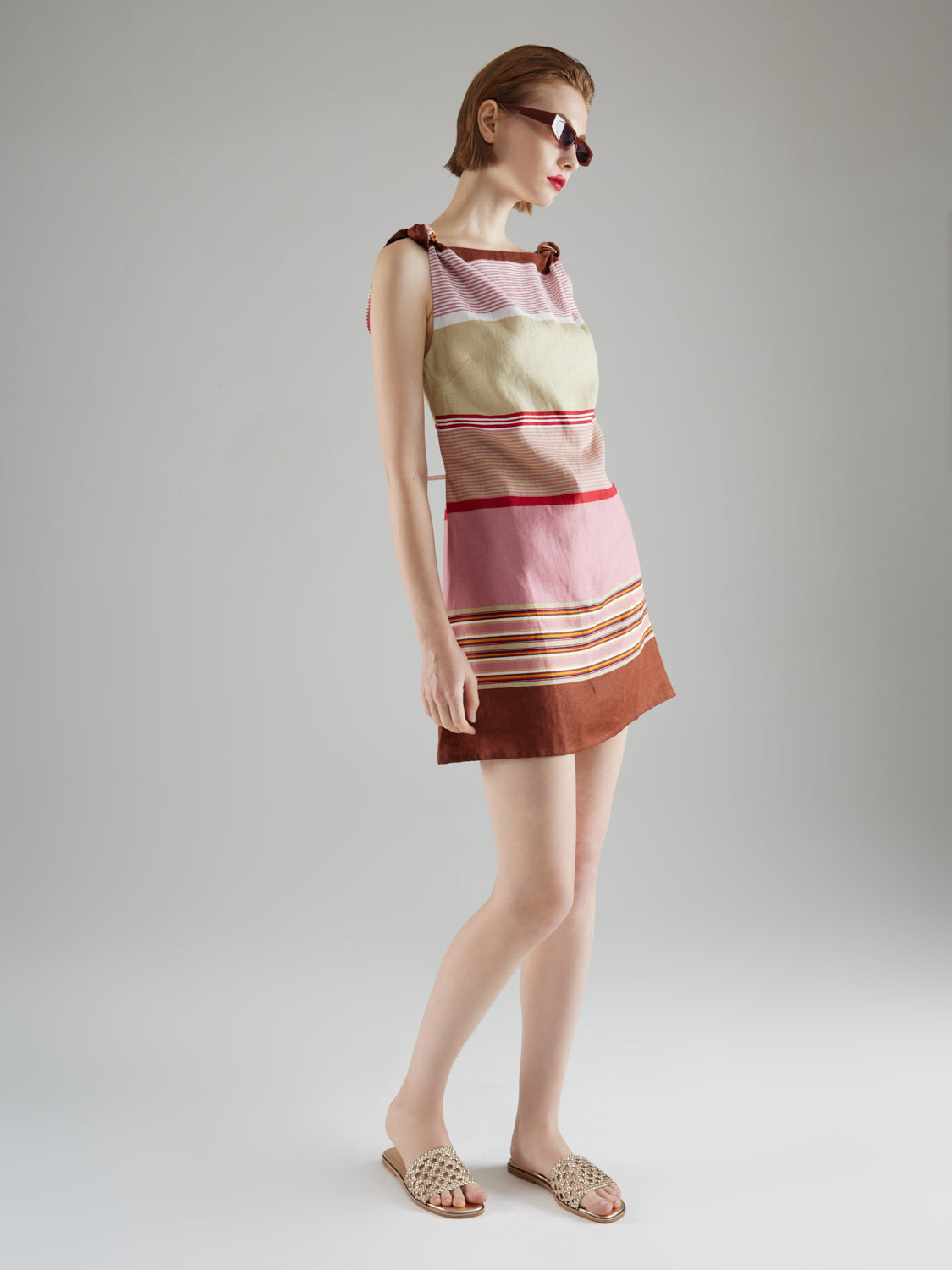 PAZZION, Neralyn Metallic Woven Slides, Gold