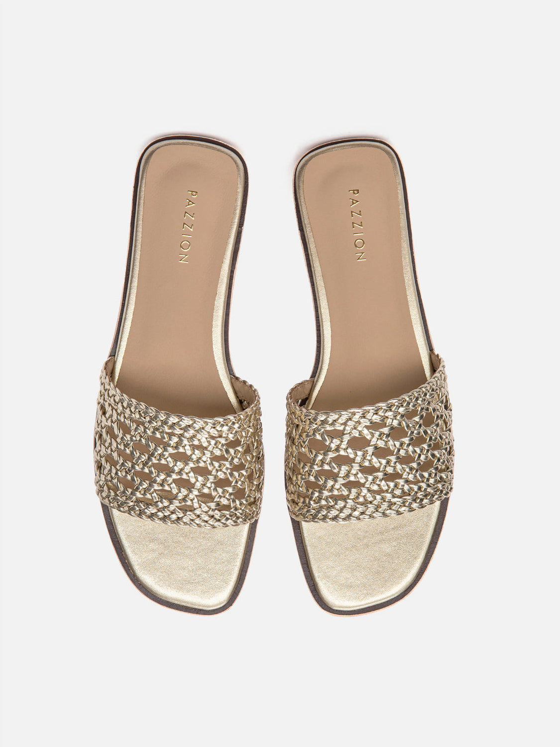 PAZZION, Neralyn Metallic Woven Slides, Gold