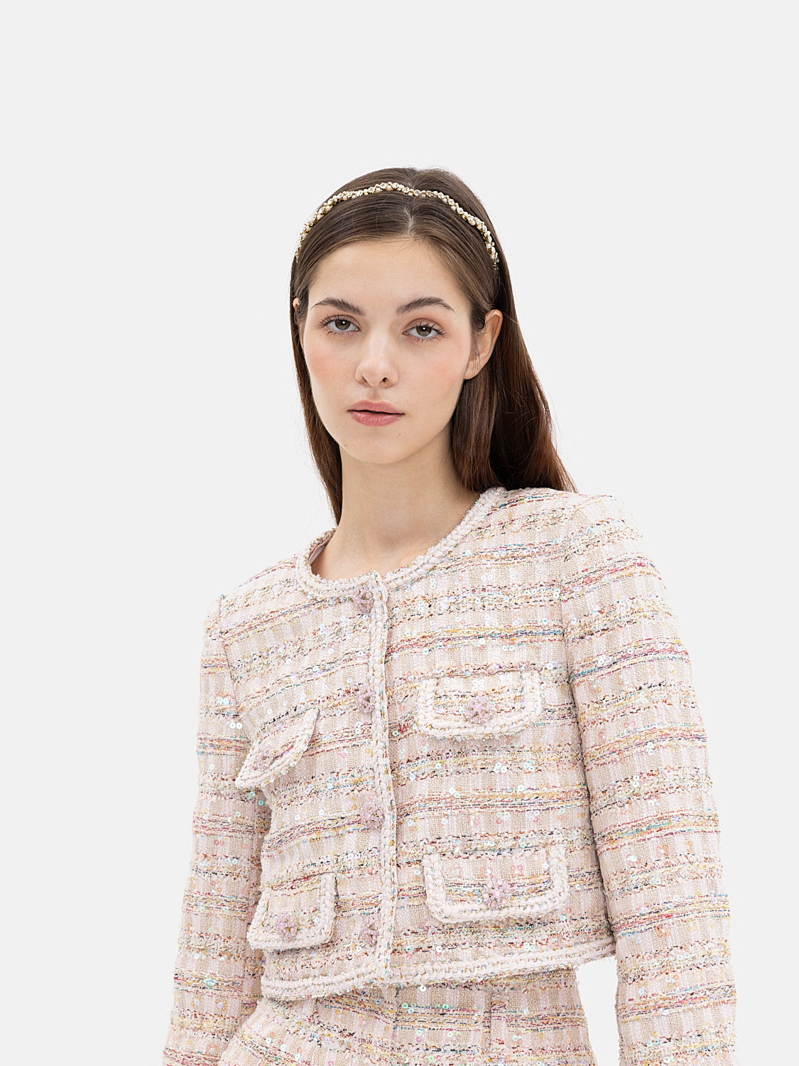 PAZZION, Nicola Diamante Hair Band With Pearls, Gold