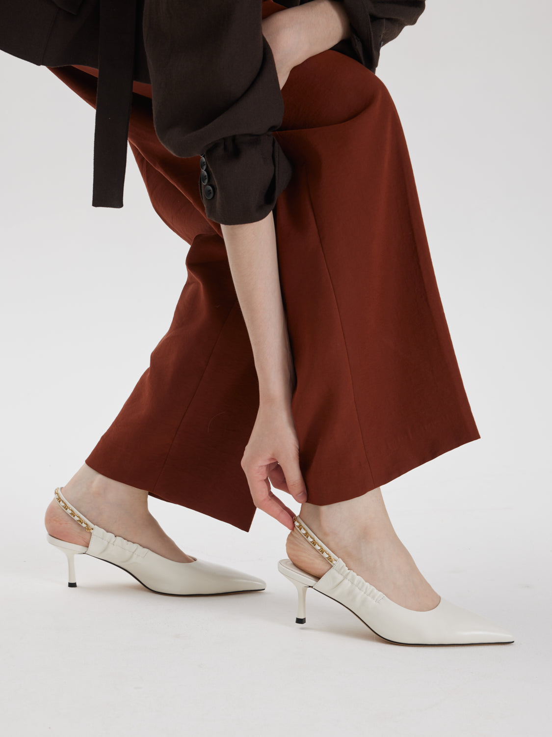 PAZZION, Nicolette Chained Slingback Leather Heels, Beige