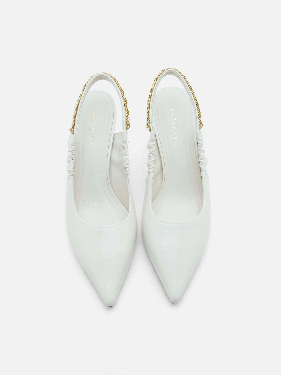 PAZZION, Nicolette Chained Slingback Leather Heels, Beige