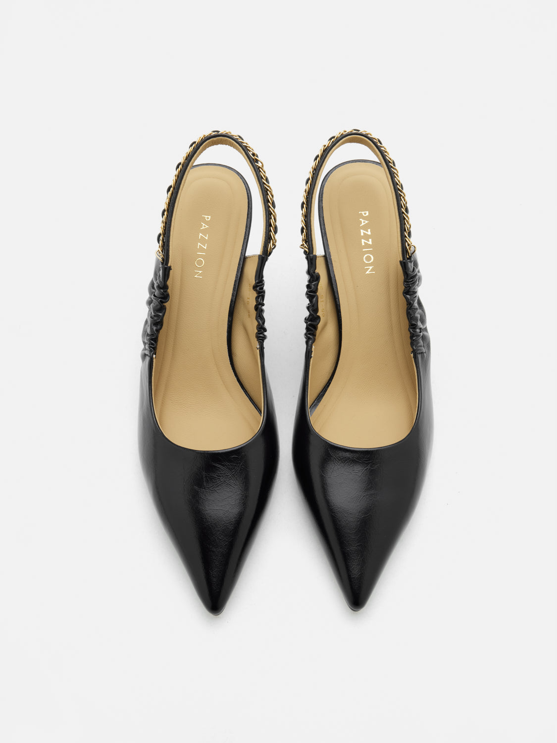 PAZZION, Nicolette Chained Slingback Leather Heels, Black