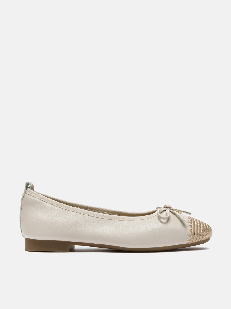 PAZZION, Novalyn Bow Leather Flats, Beige