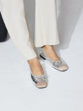 PAZZION, Novalyn Bow Leather Flats, Silver