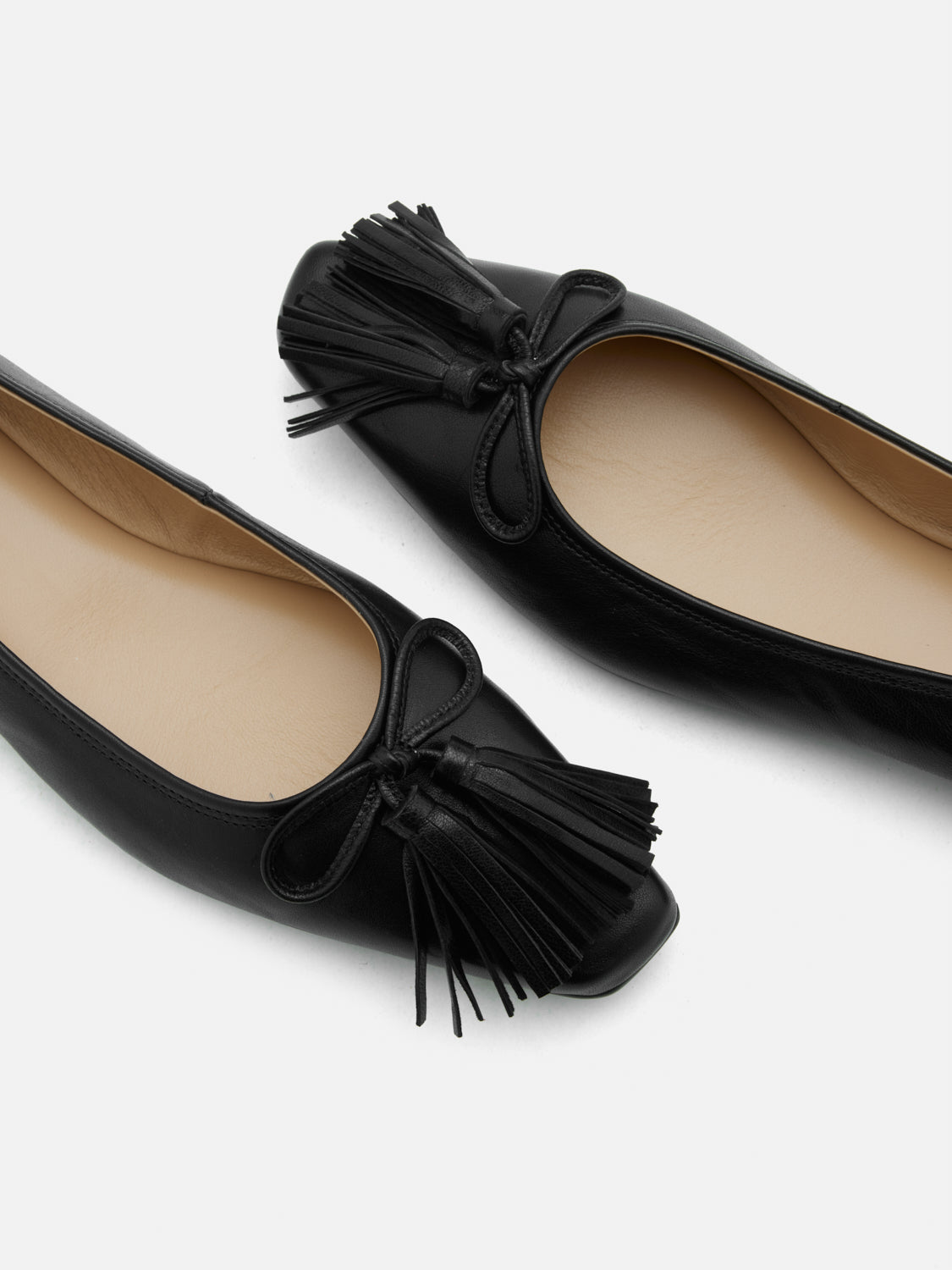 PAZZION, Oksanna Bow and Tassel Leather Flats - Black, Black
