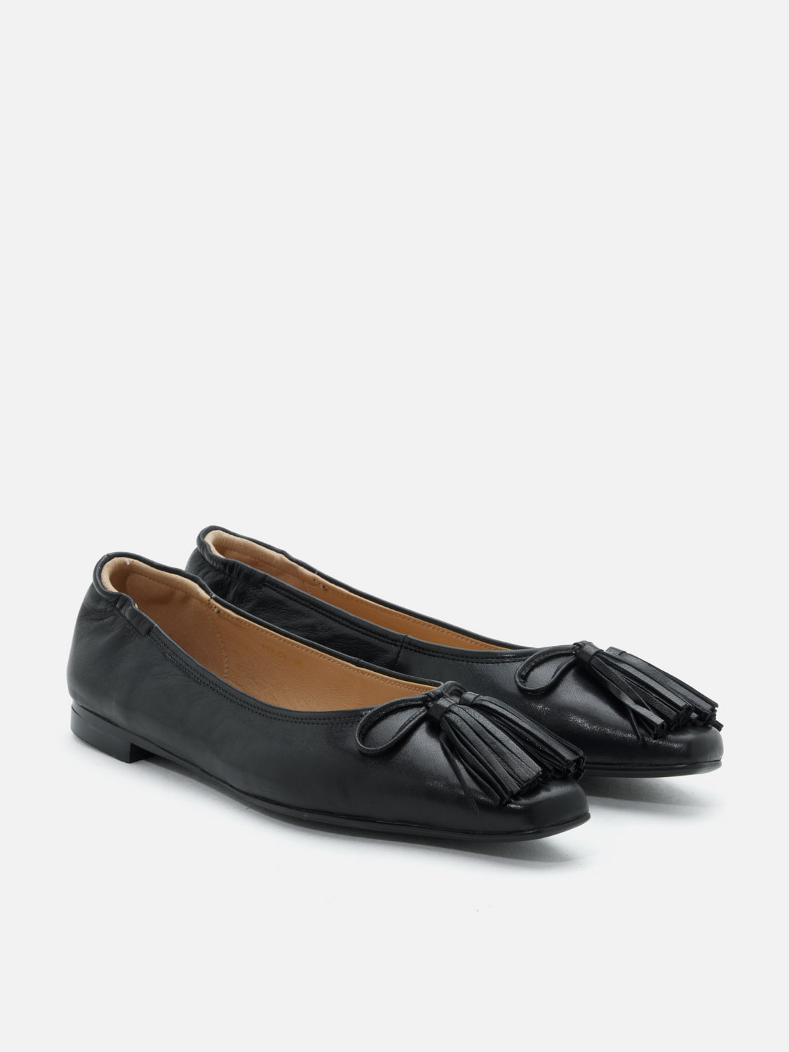 PAZZION, Oksanna Bow and Tassel Leather Flats - Black, Black