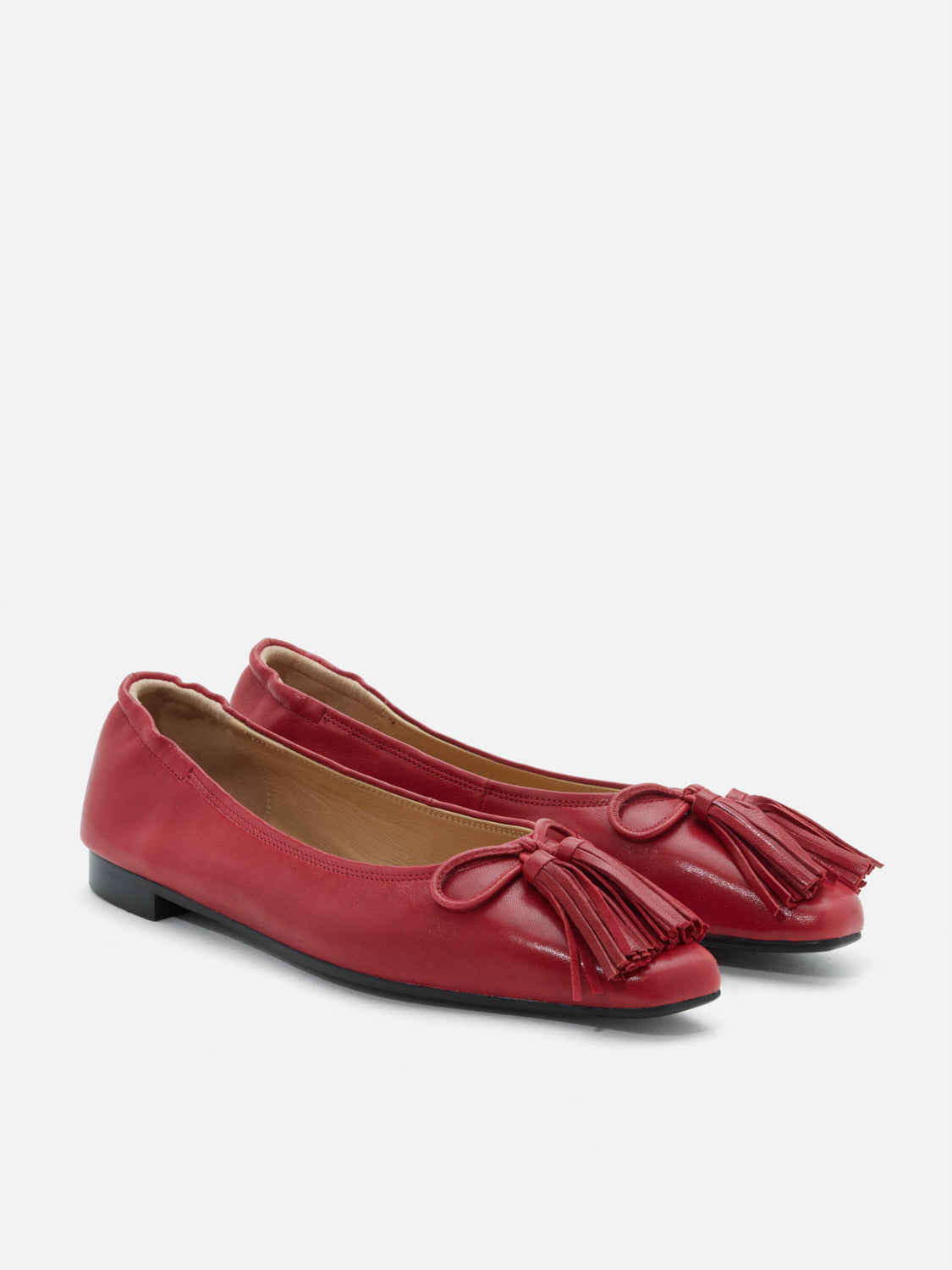 PAZZION, Oksanna Bow and Tassel Leather Flats - Red, Red