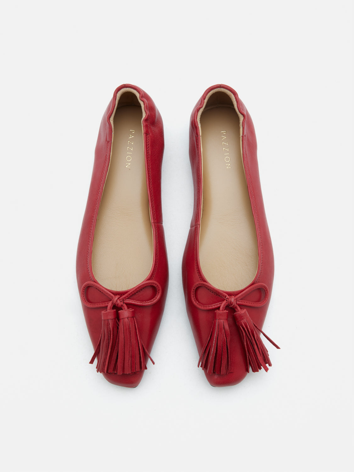PAZZION, Oksanna Bow and Tassel Leather Flats - Red, Red