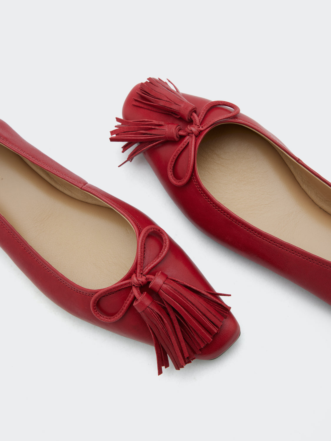 PAZZION, Oksanna Bow and Tassel Leather Flats - Red, Red