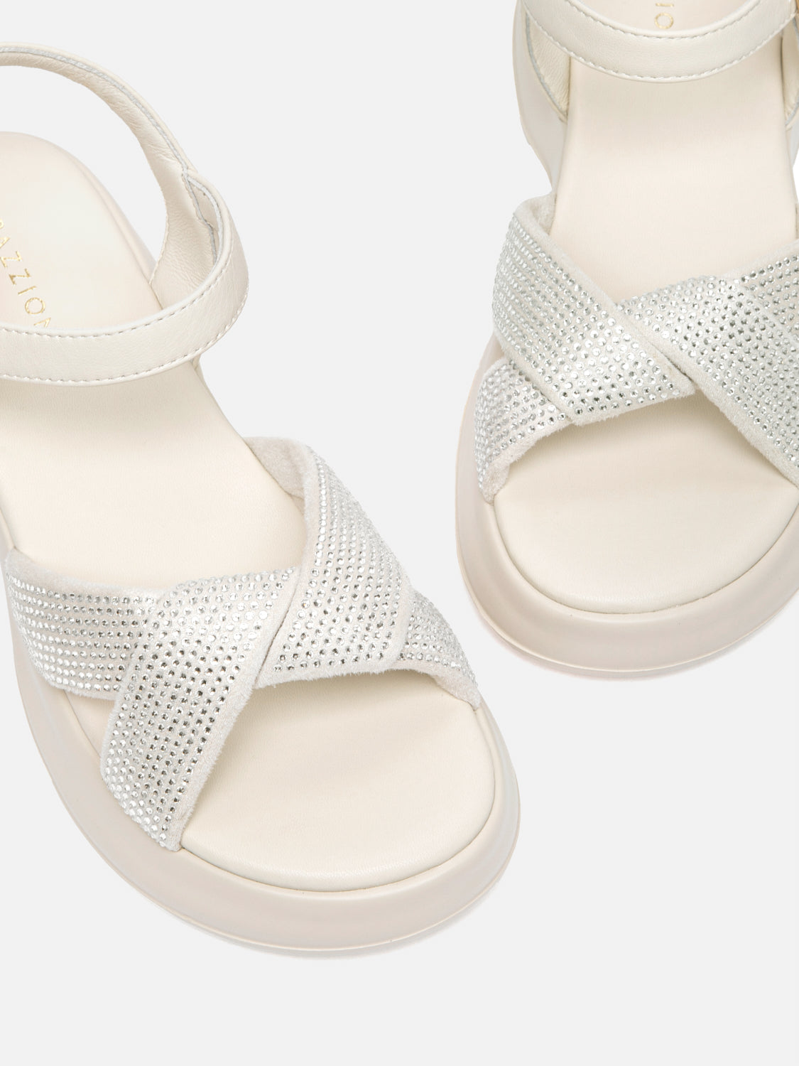 PAZZION, Olyvienne Crystal Embellished Platform Sandals, Beige