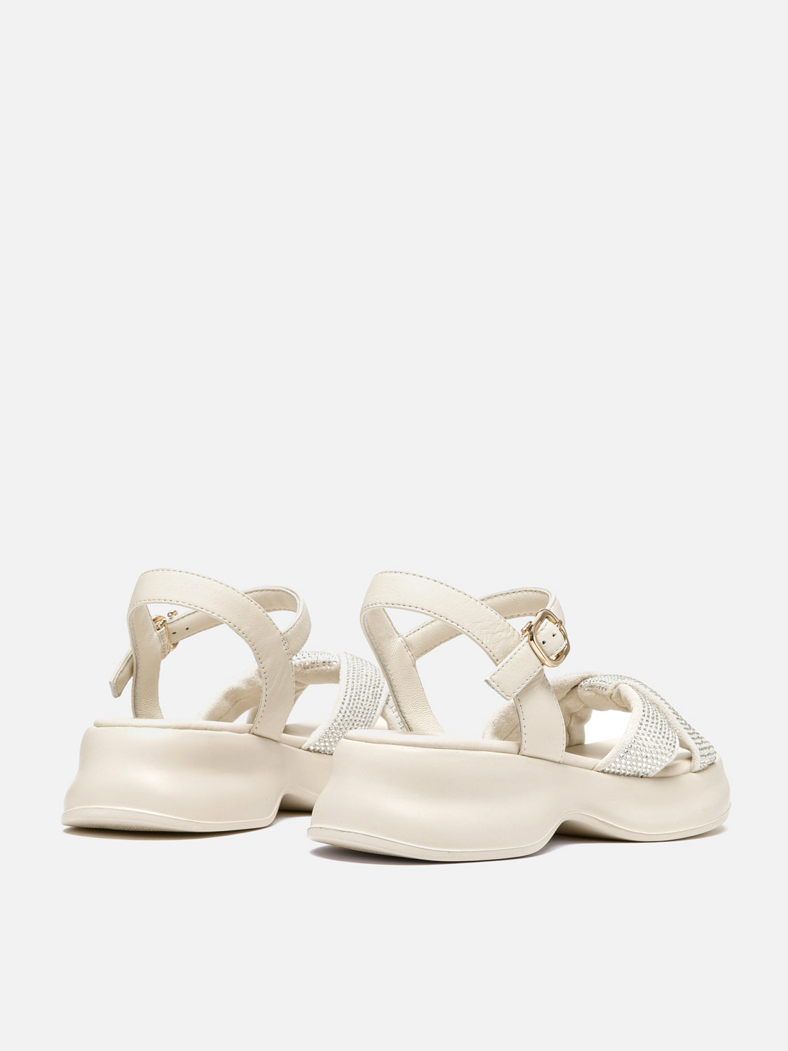 PAZZION, Olyvienne Crystal Embellished Platform Sandals, Beige