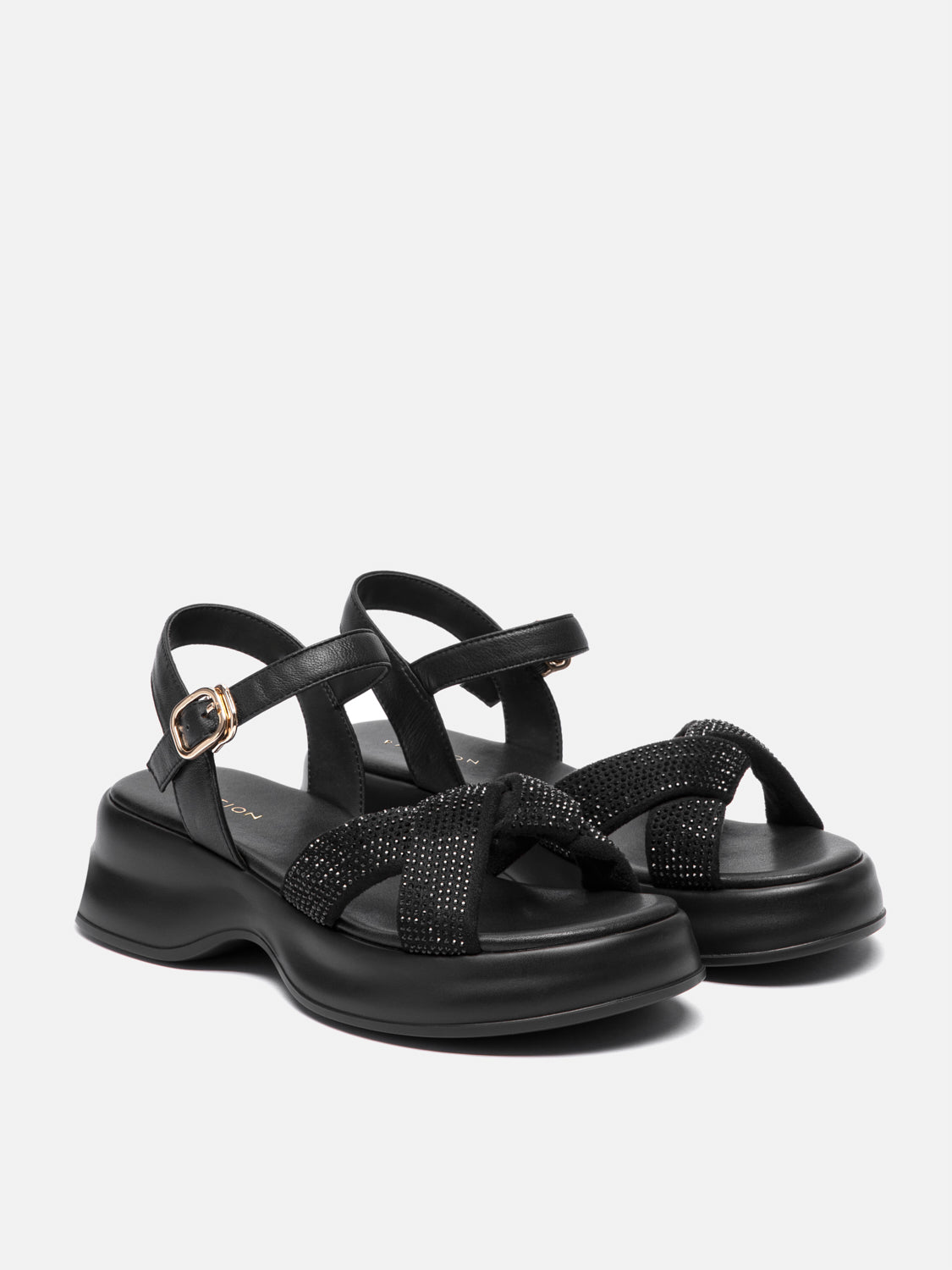 PAZZION, Olyvienne Crystal Embellished Platform Sandals, Black