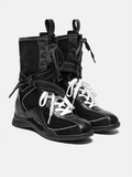 PAZZION, Onyx Velvet Laced Boots, Black