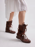 PAZZION, Onyx Velvet Laced Boots, Brown