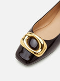 PAZZION, Oriella Gold Buckle Square-Toe Flats, Darkbrown