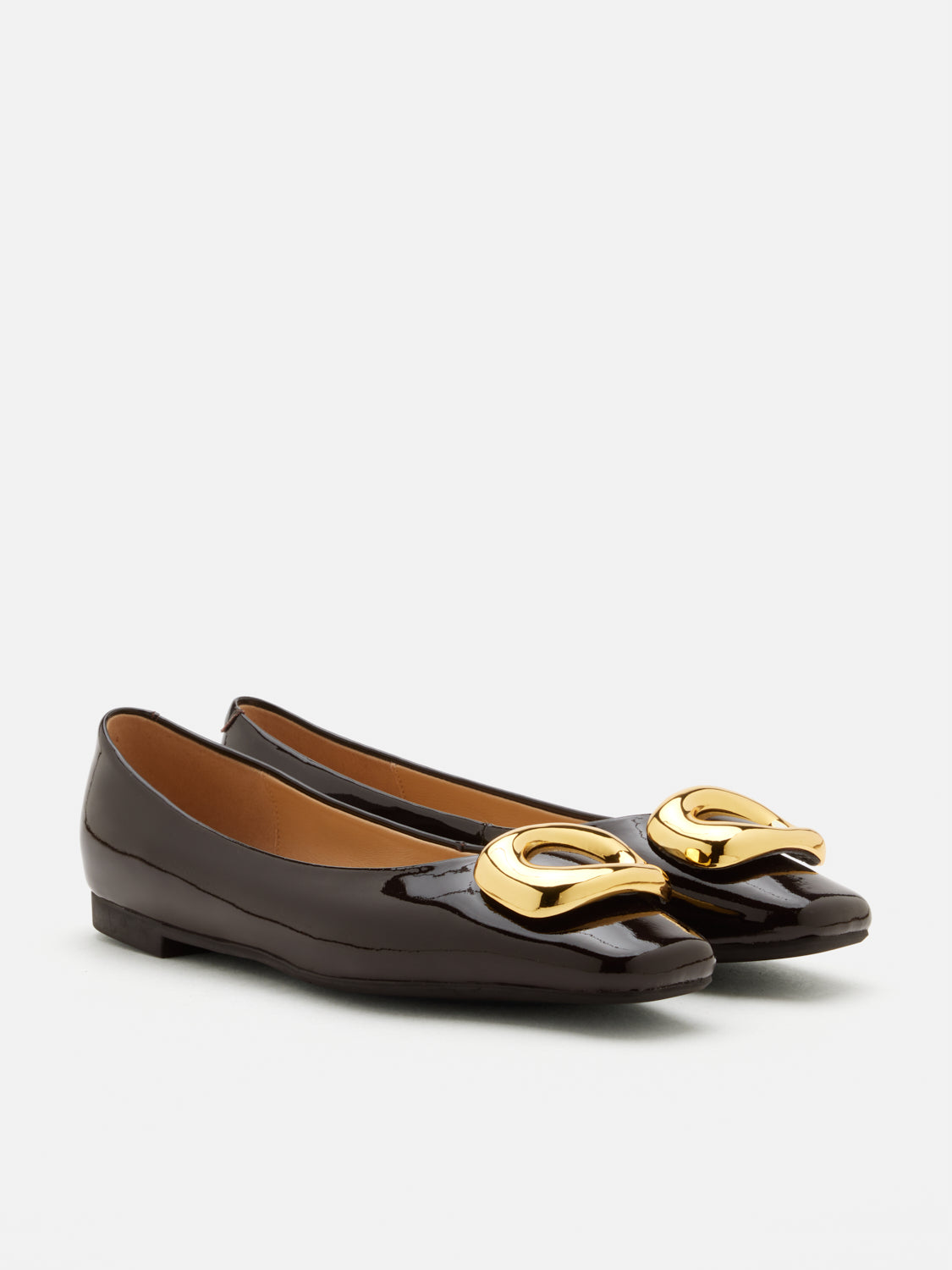 PAZZION, Oriella Gold Buckle Square-Toe Flats, Darkbrown
