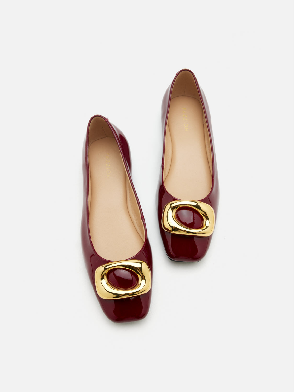PAZZION, Oriella Gold Buckle Square-Toe Flats, Wine