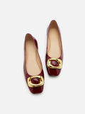 PAZZION, Oriella Gold Buckle Square-Toe Flats, Wine