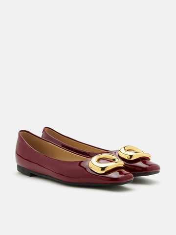 Oriella Gold Buckle Square-Toe Flats