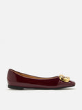 PAZZION, Oriella Gold Buckle Square-Toe Flats, Wine