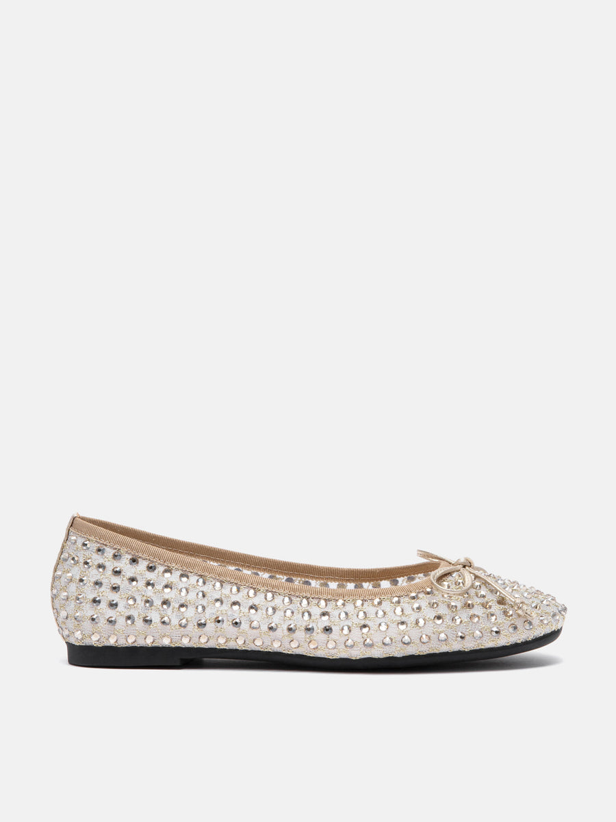 PAZZION, Orlise Crystal Embellished Bow Flats, Gold