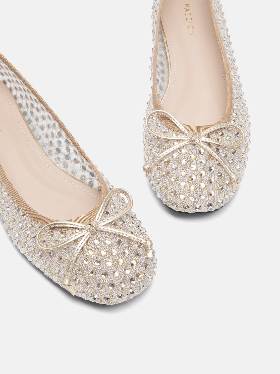 PAZZION, Orlise Crystal Embellished Bow Flats, Gold