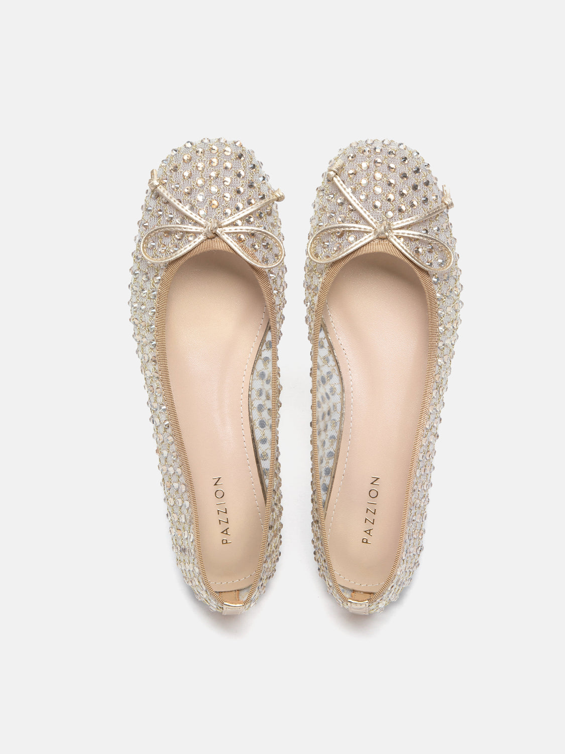 PAZZION, Orlise Crystal Embellished Bow Flats, Gold