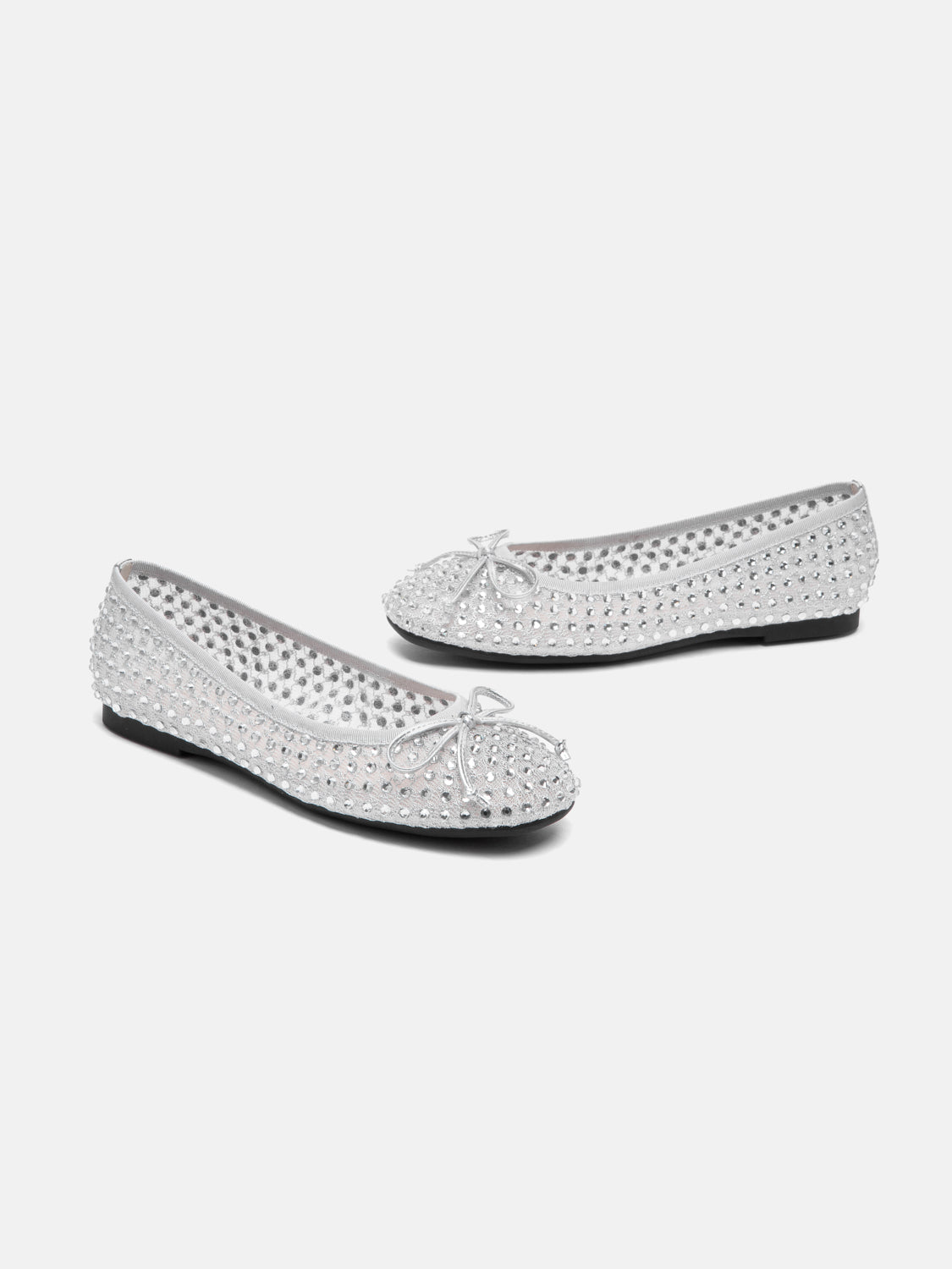 PAZZION, Orlise Crystal Embellished Bow Flats, Silver