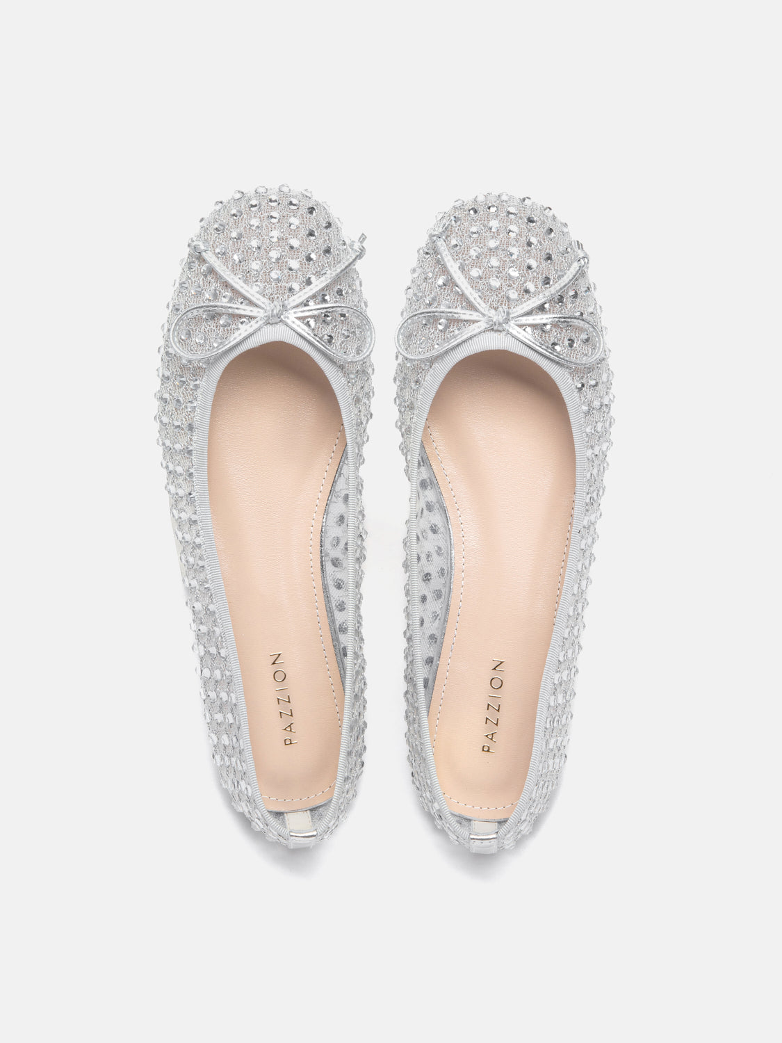 PAZZION, Orlise Crystal Embellished Bow Flats, Silver