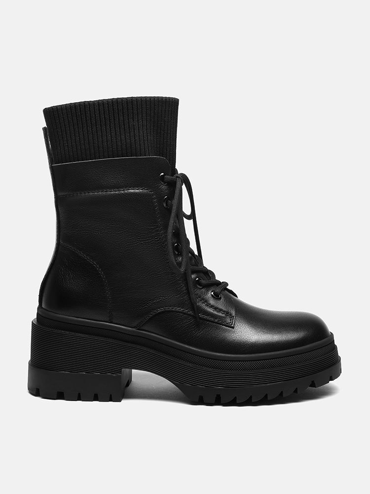 PAZZION, Ottilie Leather and Flyknit Ankle Boots, Black
