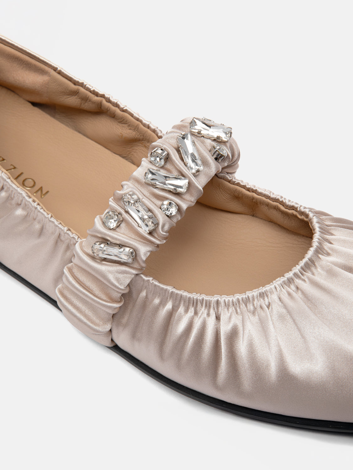 PAZZION, Pavienne Crystal Embellished Silk Mary Janes, Champagne