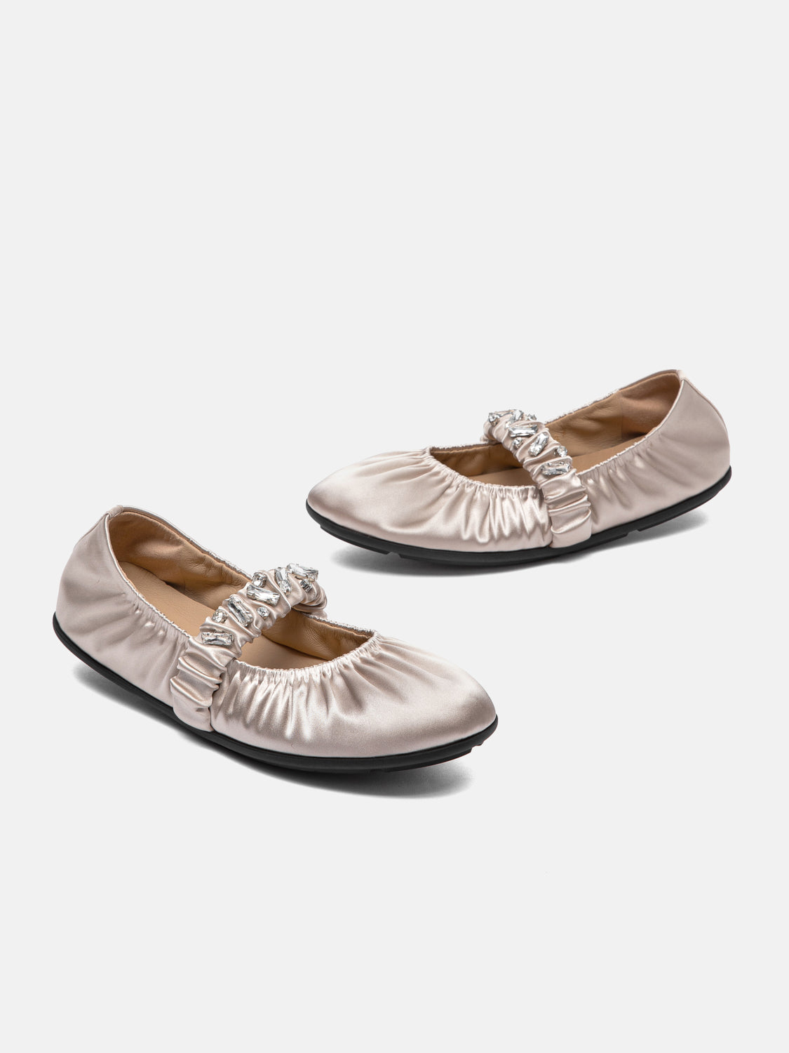 PAZZION, Pavienne Crystal Embellished Silk Mary Janes, Champagne